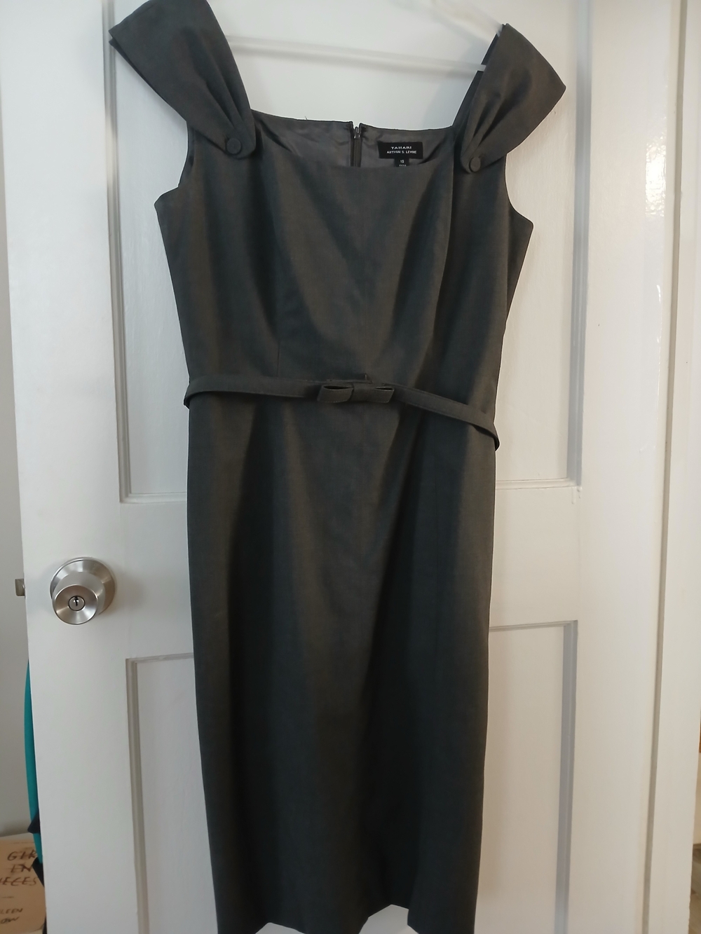 Tahari Arthur S. Levine charcoal grey sheath dress